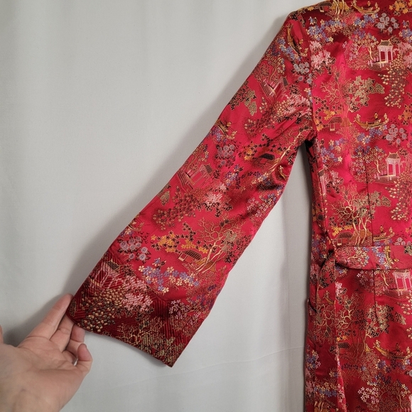 Vintage Kimono Robe Red Brocade Robe #3003 - Picture 7 of 14